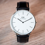 Daniel Wellington Classic Sheffield White Dial Black Leather Strap Watch For Men - DW00100020