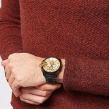 Diesel Mega Chief Chronograph Gold Dial Black Steel Strap Watch For Men - DZ4485