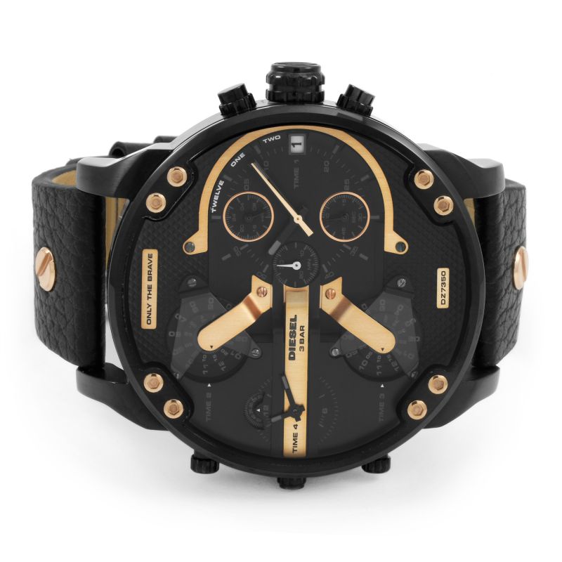 Diesel Mr Daddy 2.0 Chronograph Black Dial Black Leather Strap Watch For Men - DZ7350