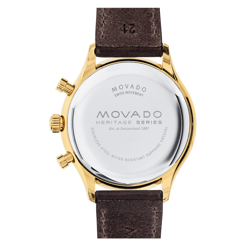 Movado Heritage Chronograph Green Dial Brown Leather Strap Watch For Men - 3650062