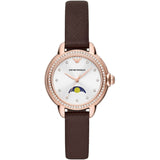 Emporio Armani Mia Moonphase Silver Dial Brown Leather Strap Watch For Women - AR11568