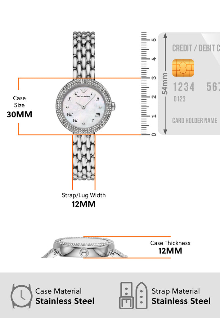 Emporio Armani Rosa Quartz White Dial Silver Steel Strap Watch For Women - AR11354