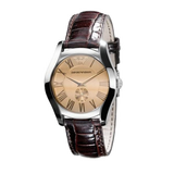 Emporio Armani Classic Quartz Beige Dial Brown Leather Strap Watch For Men - AR0646