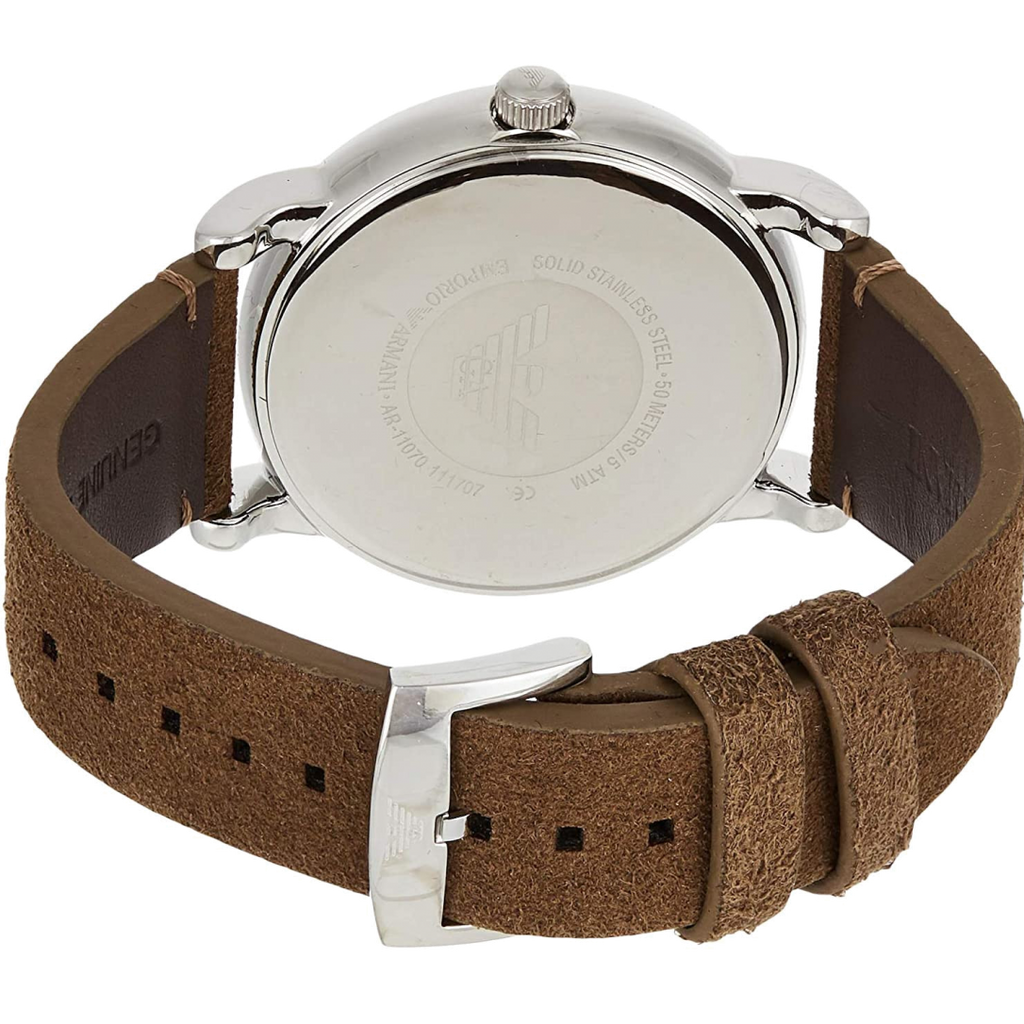 Emporio Armani Luigi Quartz Gray Dial Brown Leather Strap Watch For Men - AR11070