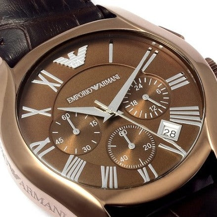 Emporio Armani Valente Classic Brown Dial Brown Leather Strap Watch For Men - AR1609