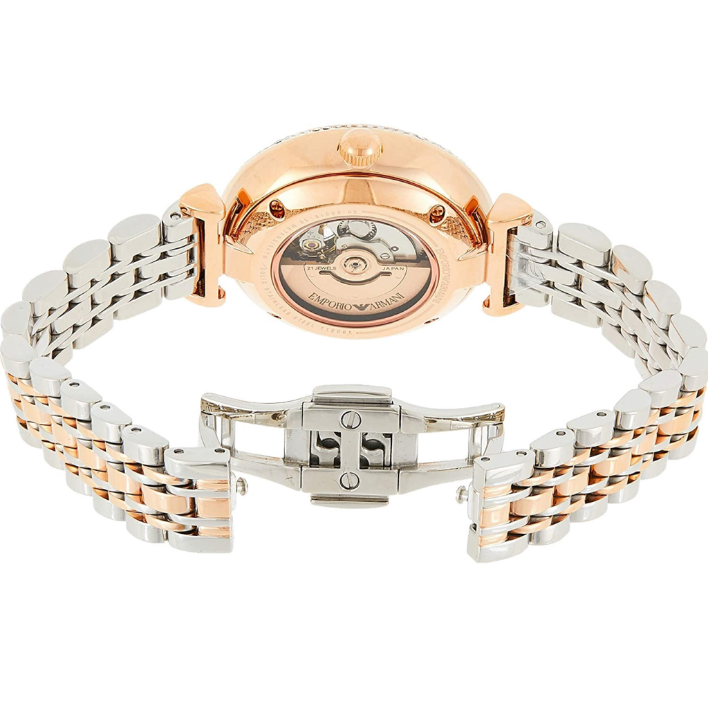 Emporio Armani Gianni T-Bar Analog White Dial Two Tone Steel Strap Watch For Women - AR60019