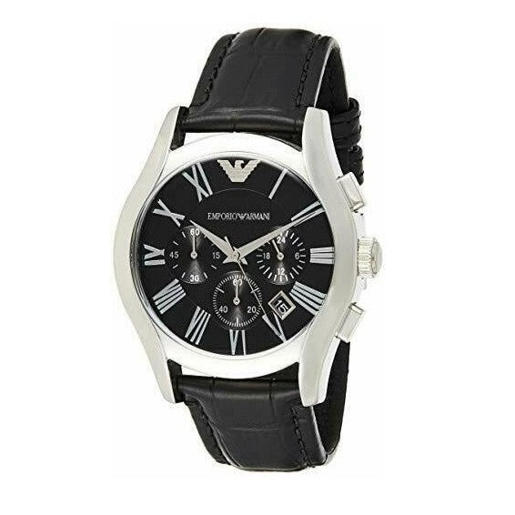Emporio Armani Valente Chronograph Black Dial Black Leather Strap Watch For Men - AR1633
