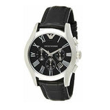Emporio Armani Valente Chronograph Black Dial Black Leather Strap Watch For Men - AR1633