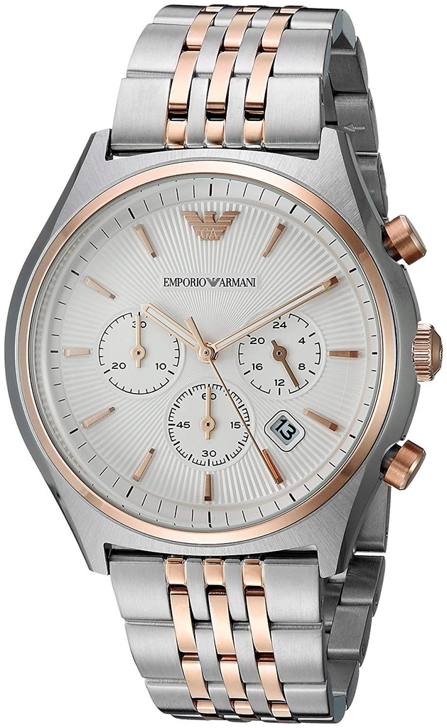 Emporio Armani Zeta Chronograph Quartz White Dial Two Tone Steel Strap Watch For Men - AR1998