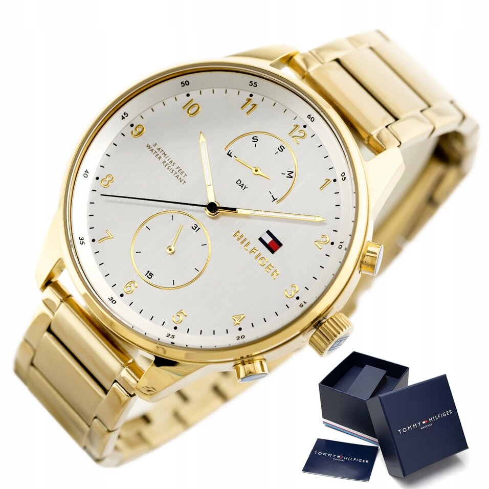 Tommy Hilfiger Chase Quartz White Dial Gold Steel Strap Watch for Men - 1791576