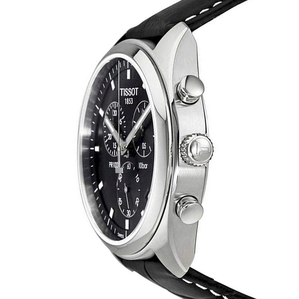 Tissot PR 100 Chronograph Black Dial Black Leather Strap Watch For Men - T101.417.16.051.00