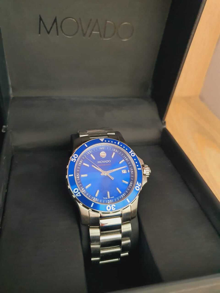 Movado Series 800 Blue Dial Silver Steel Strap Watch For Men - 2600137