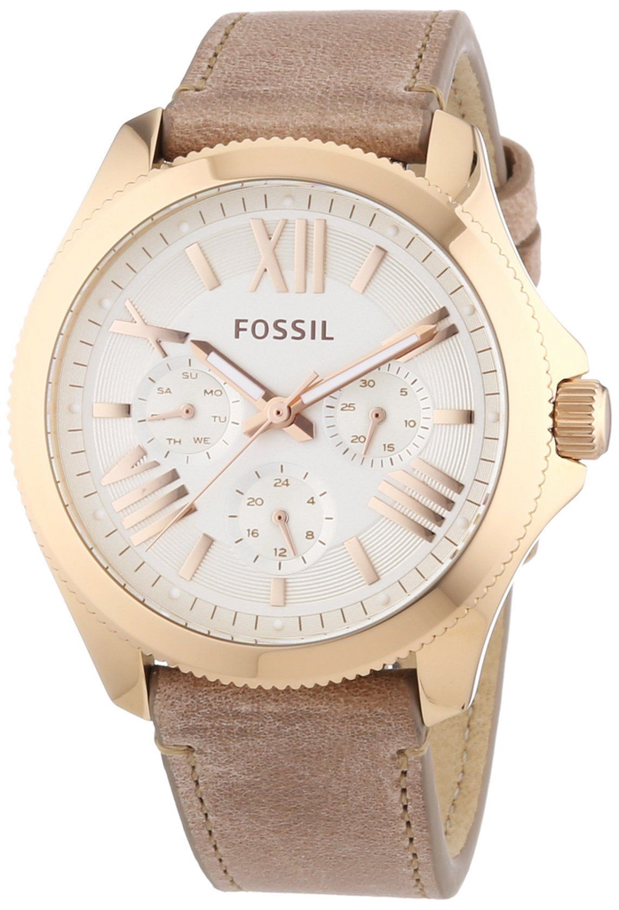 Fossil Cecile White Dial Beige Leather Strap Watch for Women - AM4532