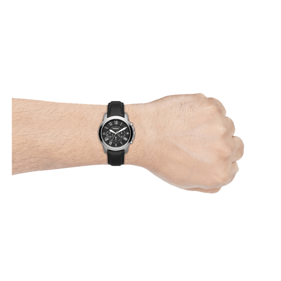 Fossil Grant Chronograph Black Dial Black Leather Strap Watch for Men - FS4812