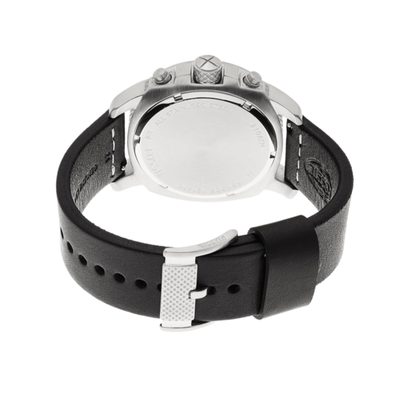 Fossil Modern Machine Chronograph Black Dial Black Leather Strap Watch for Men - FS4928