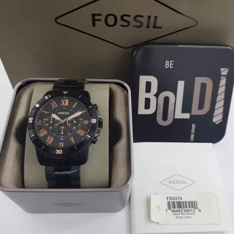 Fossil Grant Sport Chronograph Black Dial Black Steel Strap Watch for Men - FS5374