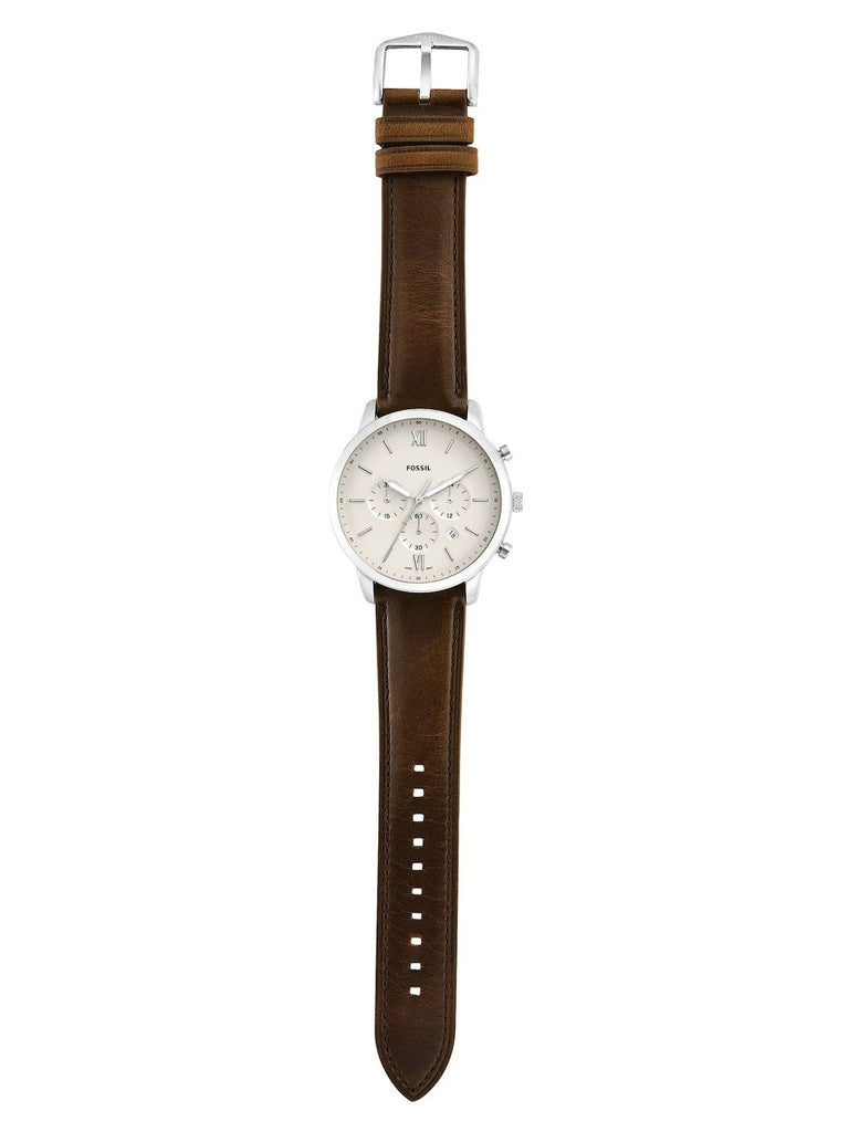 Fossil Neutra Chronograph White Dial Brown Leather Strap Watch for Men - FS5380