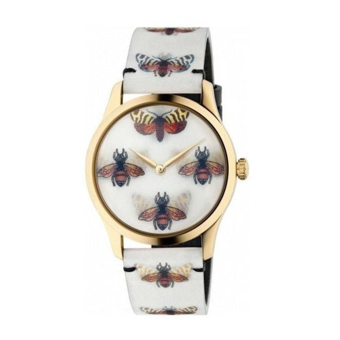 Gucci G Timeless Quartz White Dial White Leather Strap Watch For Women - YA1264109