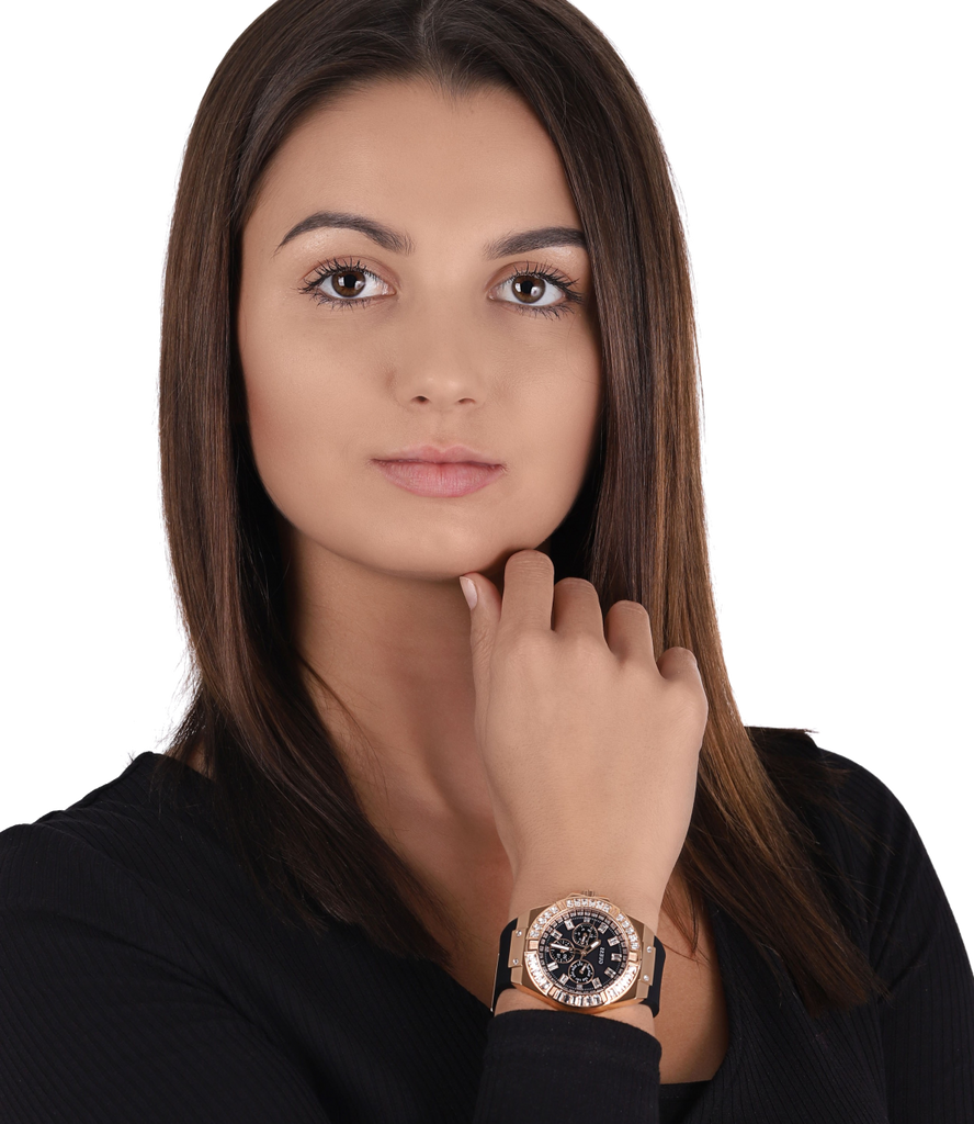 Guess Venus Diamonds Black Dial Black Rubber Strap Watch for Women - GW0118L2