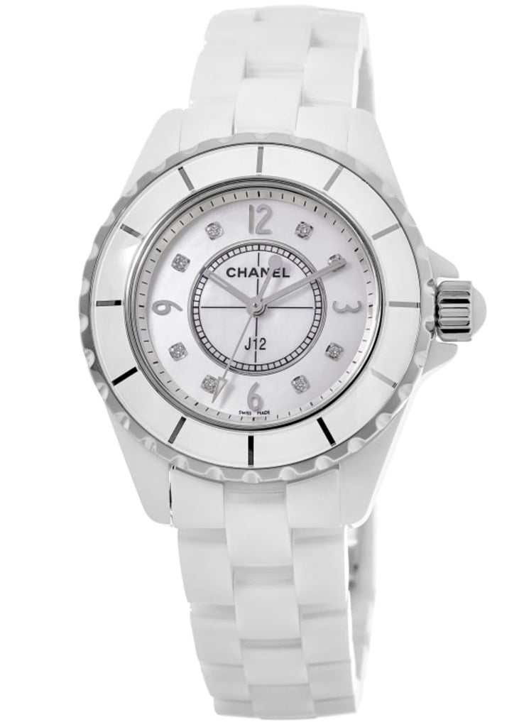 Chanel J12 Diamonds Quartz Ceramic White Dial White Steel Strap Watch for Women - J12 H2422