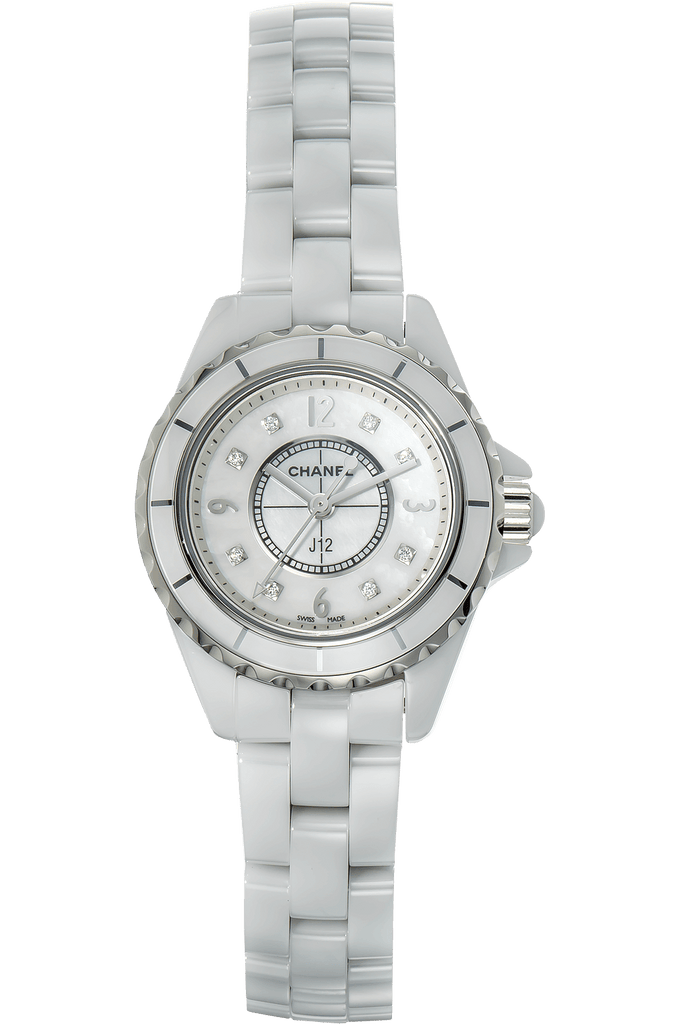 Chanel J12 Diamonds Quartz Mother of Pearl White Dial White Steel Strap Watch for Women - J12 H2570