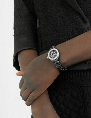 Chanel J12 Diamonds Ceramic Black Dial Black Steel Strap Watch for Women - J12 H3108