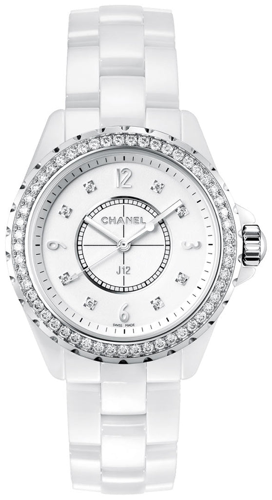 Chanel J12 Quartz Diamonds White Dial White Steel Strap Watch for Women - J12 H3110