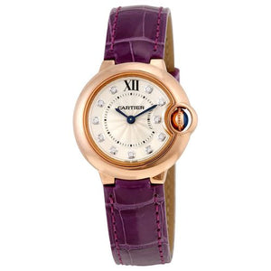 Cartier Ballon Bleu Diamonds White Dial Pink Leather Strap Watch for Women - WE902050