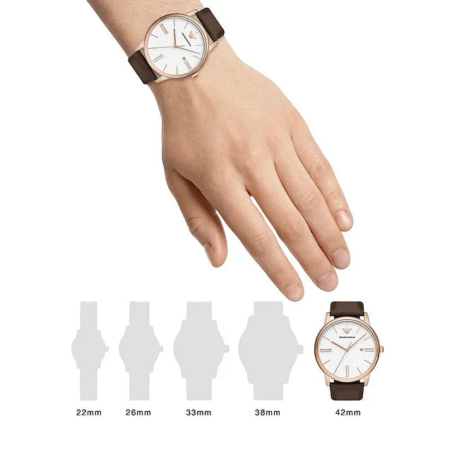 Emporio Armani Minimalist Quartz White Dial Brown Leather Strap Watch For Men - AR11572