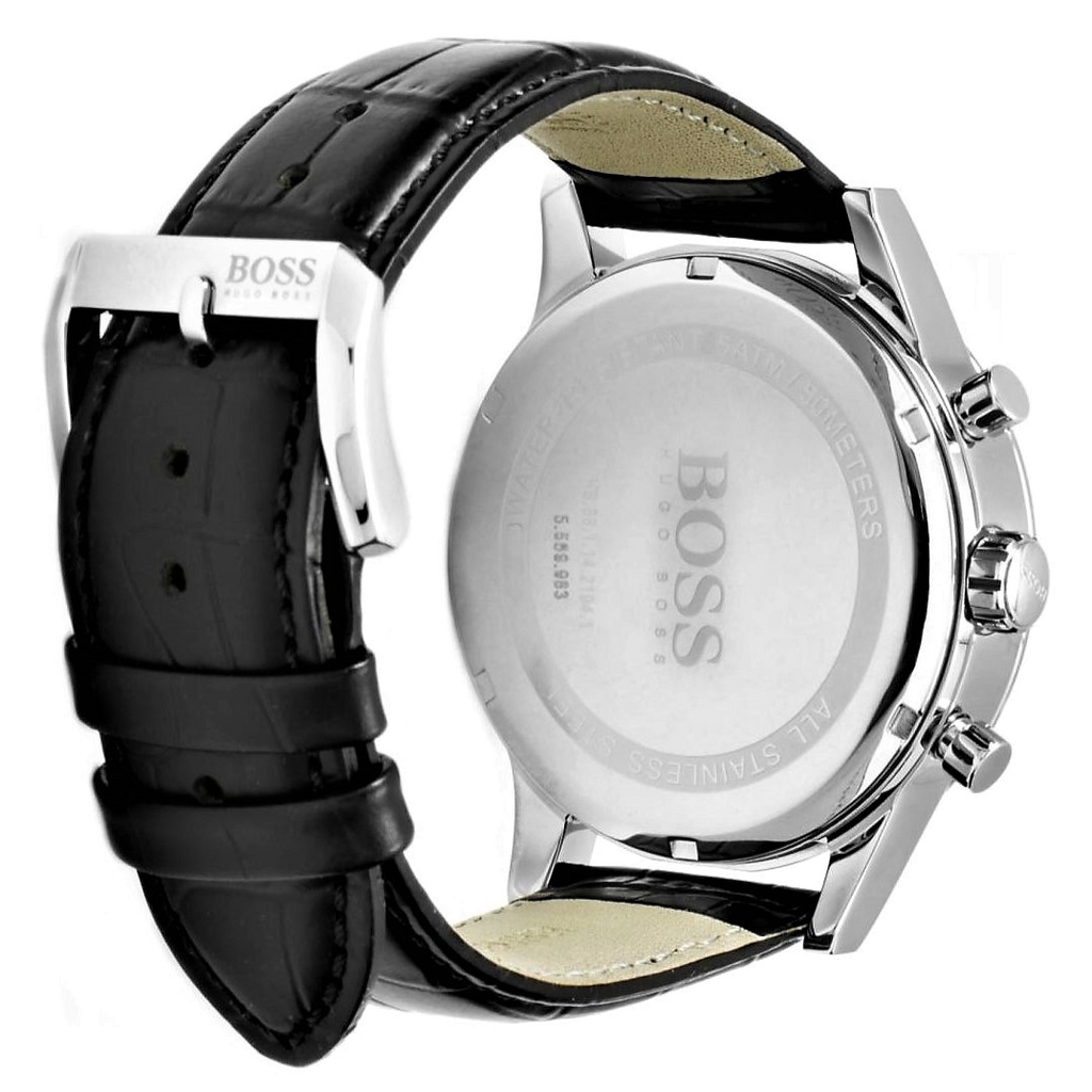 Hugo Boss Aeroliner Chronograph Quartz Black Dial Black Leather Strap Watch For Men - HB1512448