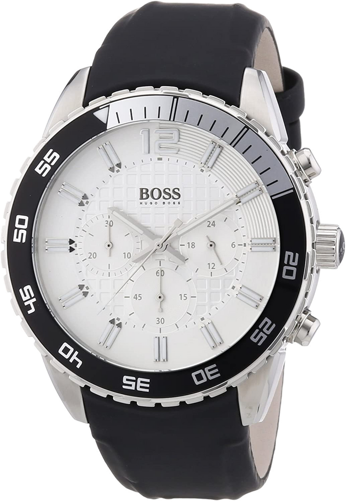 Hugo Boss Rafale Chronograh Quartz White Dial Black Leather Strap Watch For Men - HB1513403