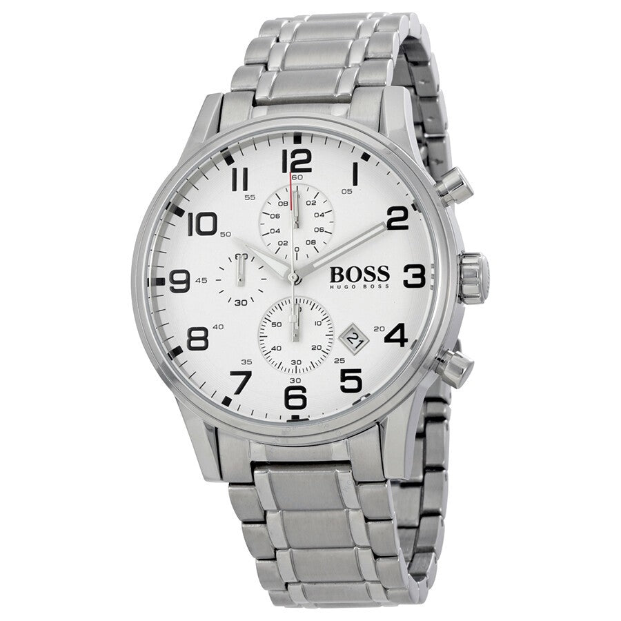 Hugo Boss Aeroliner Chronograph White Dial Silver Steel Strap Watch for Men - 1513182