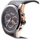 Hugo Boss Onyx Grey Dial Black Leather Strap Watch for Men - 1513366