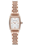 Emporio Armani Gianni T Bar Quartz Crystals White Dial Rose Gold Steel Strap Watch For Women - AR11406
