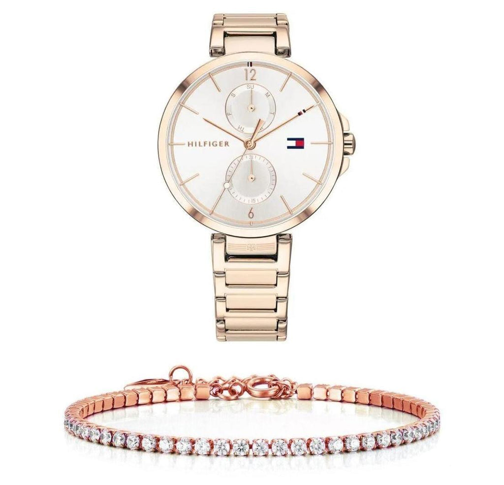 Tommy Hilfiger Angela Quartz White Dial Rose Gold Steel Strap Watch for Women - 1782124