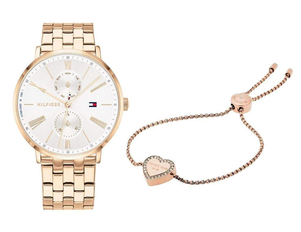 Tommy Hilfiger Jenna Quartz White Dial Rose Gold Steel Strap Watch for Women - 1782070