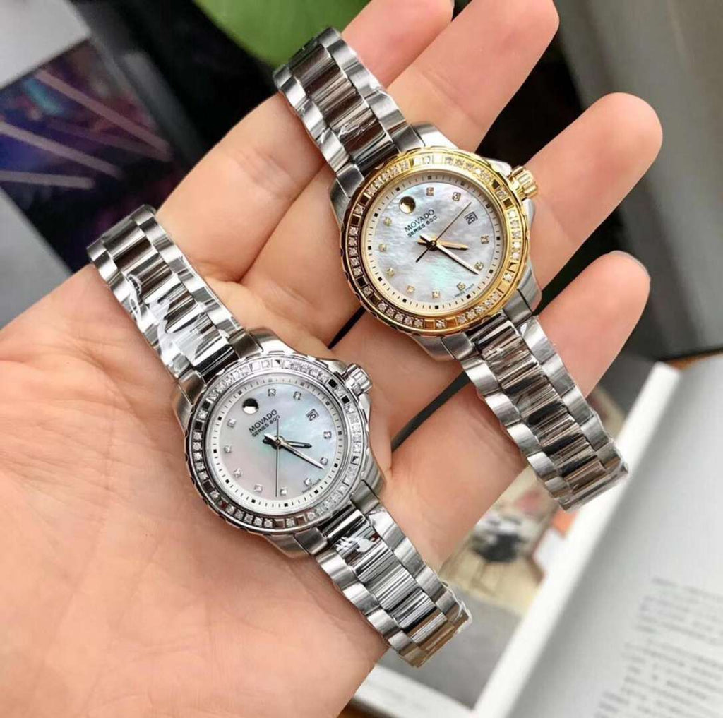 Movado Series 800 29mm Diamonds Mother of Pearl Dial Silver Steel Strap Watch For Women - 2600121