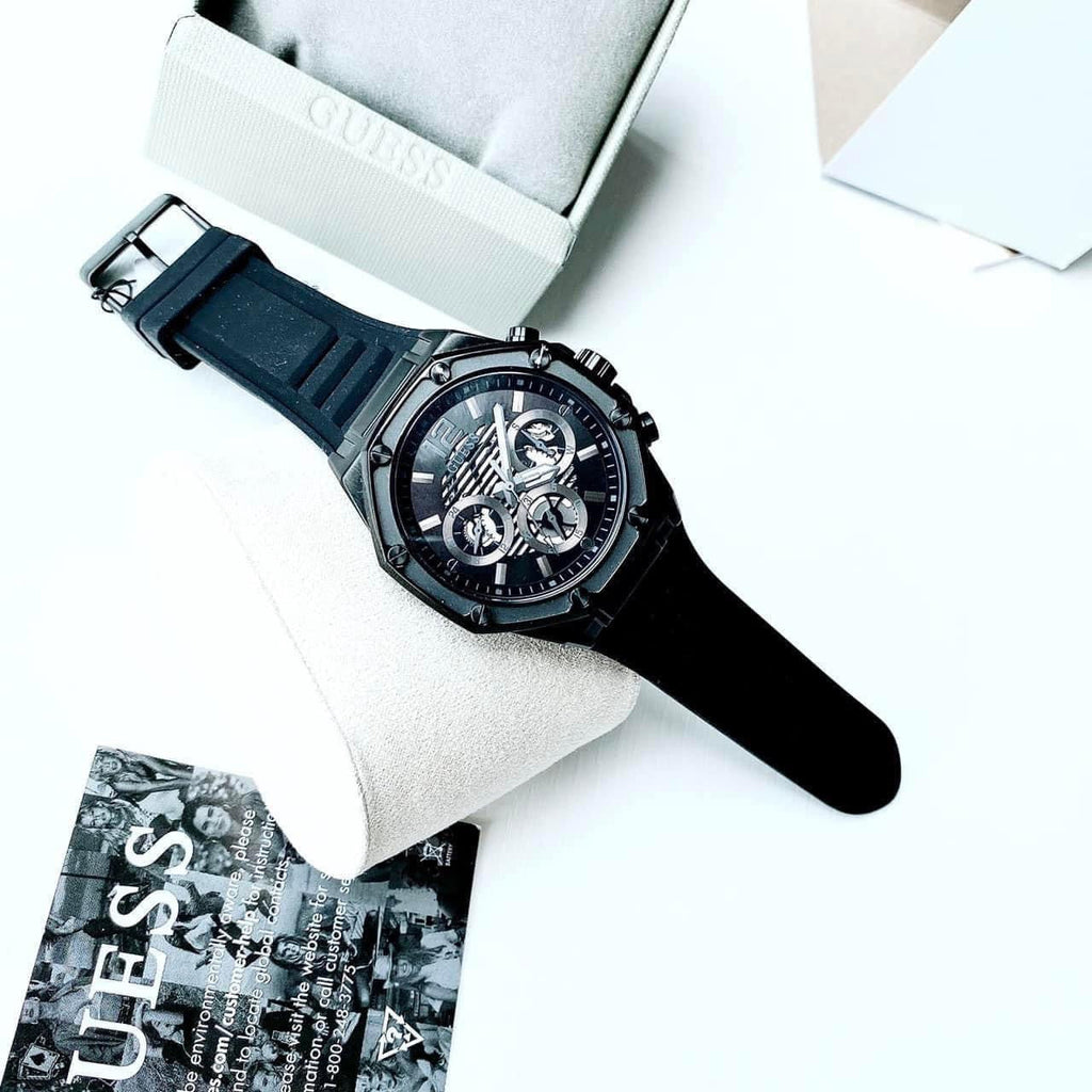 Guess Momentum Black Dial Black Rubber Strap Watch for Men - GW0263G4