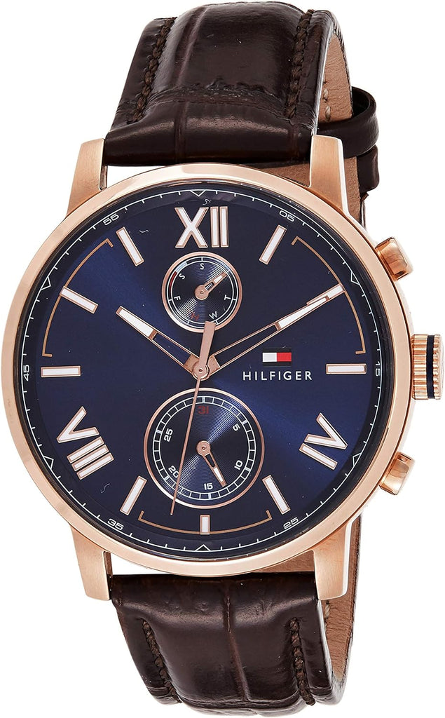 Tommy Hilfiger Aiden Quartz Blue Dial Brown Leather Strap Watch for Men - 1791308