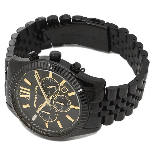 Michael Kors Lexington Chronograph Black Dial Black Steel Strap Watch for Men - MK8603