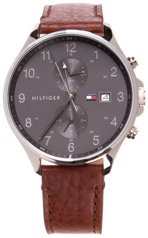 Tommy Hilfiger West Chronograph Grey Dial Brown Leather Strap Watch For Men - 1791710