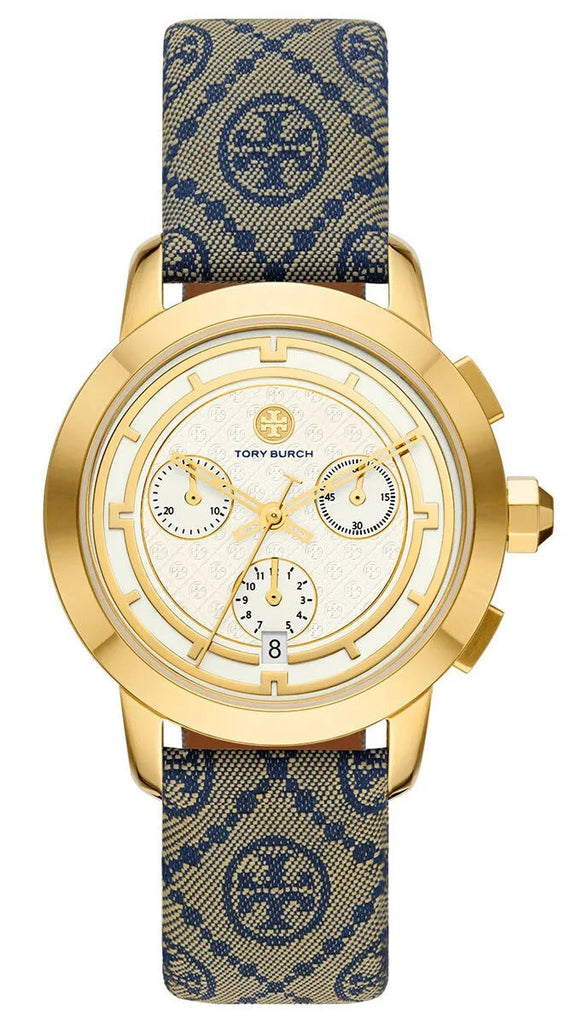 Tory Burch Classic Chronograph White Dial Grey Nylon Strap Watch for Women - TBW1035