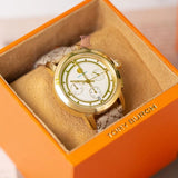Tory Burch The Tory Chronograph White Dial Maroon Jacquard Strap Watch for Women - TBW1050