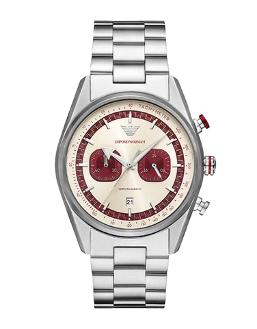 Emporio Armani Racer Chronograph White Dial Silver Steel Strap Watch for Men - AR11645