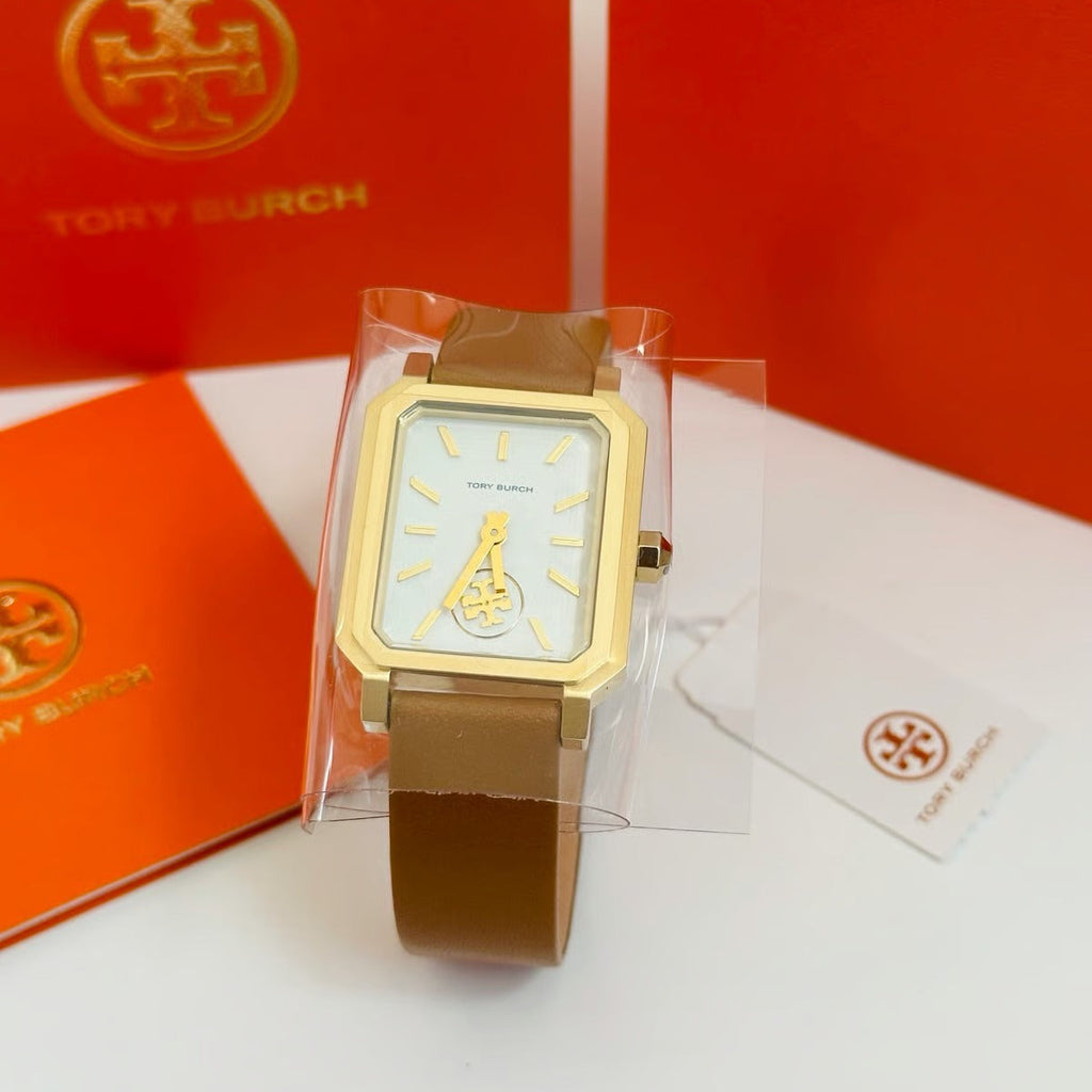 Tory Burch Robinson White Dial Brown Leather Strap Watch for Women - TBW1503