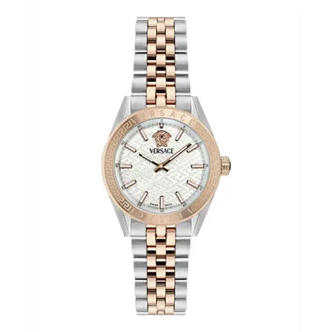 Versace V-Code Analog White Dial Two Tone Steel Strap Watch for Women - VE8I00624