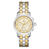 Tory Burch The Tory Chronograph White Dial Two Tone Steel Strap Watch for Women - TBW1052