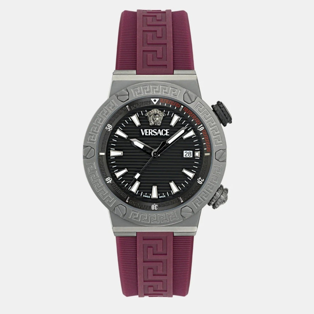 Versace Greca Logo Diver Quartz Black Dial Purple Rubber Strap Watch for Men - VE8G00224