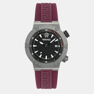 Versace Greca Logo Diver Quartz Black Dial Purple Rubber Strap Watch for Men - VE8G00224