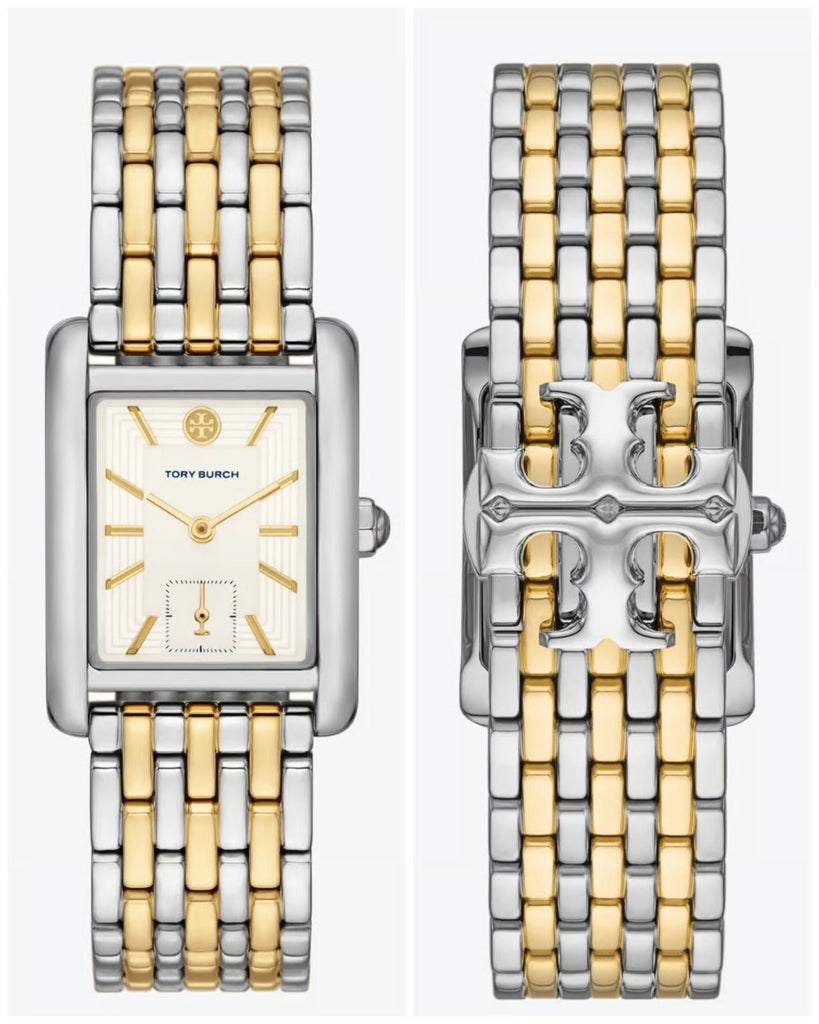 Tory Burch Eleanor White Dial Two Tone Steel Strap Watch for Women - TBW1070